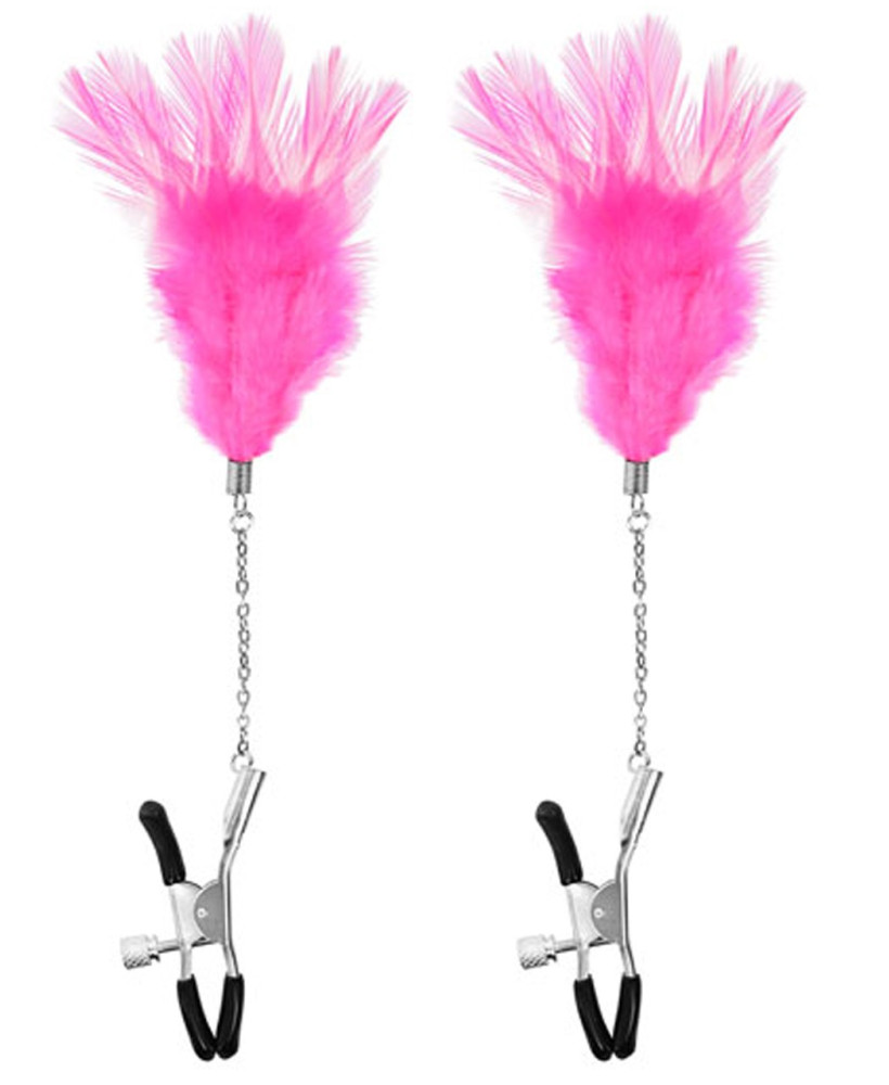 Pinces à seins pression réglable plumes roses 